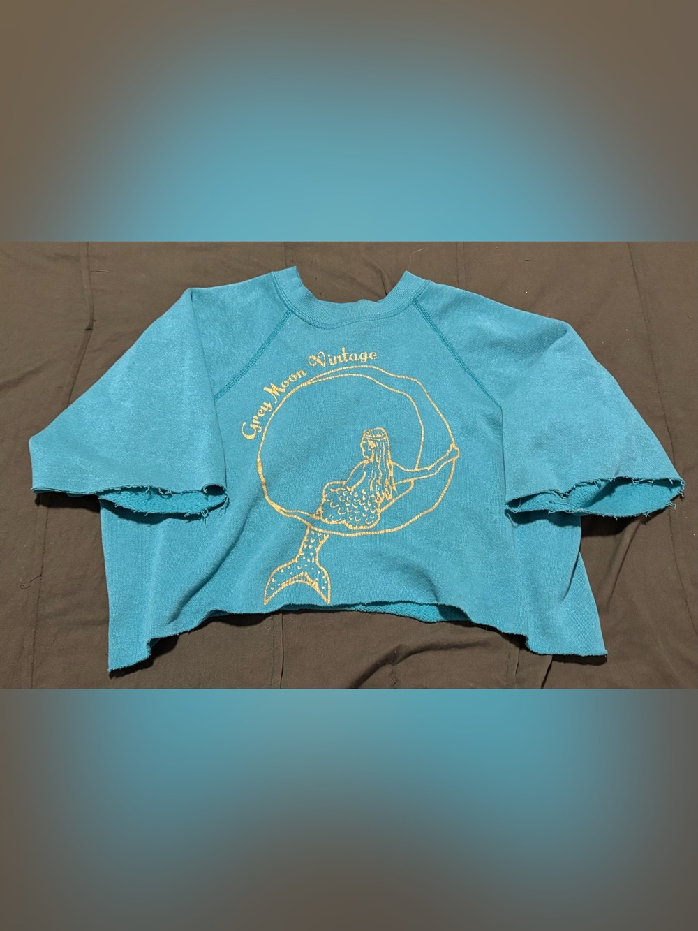 Vintage Teal Crop Top with Gold Mermaid Graphic